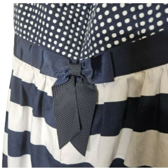 Vineyard Vines sz 6 Long Strapless Dress Back Bow Zip Polka Dot Stripes Lined - Picture 16 of 16